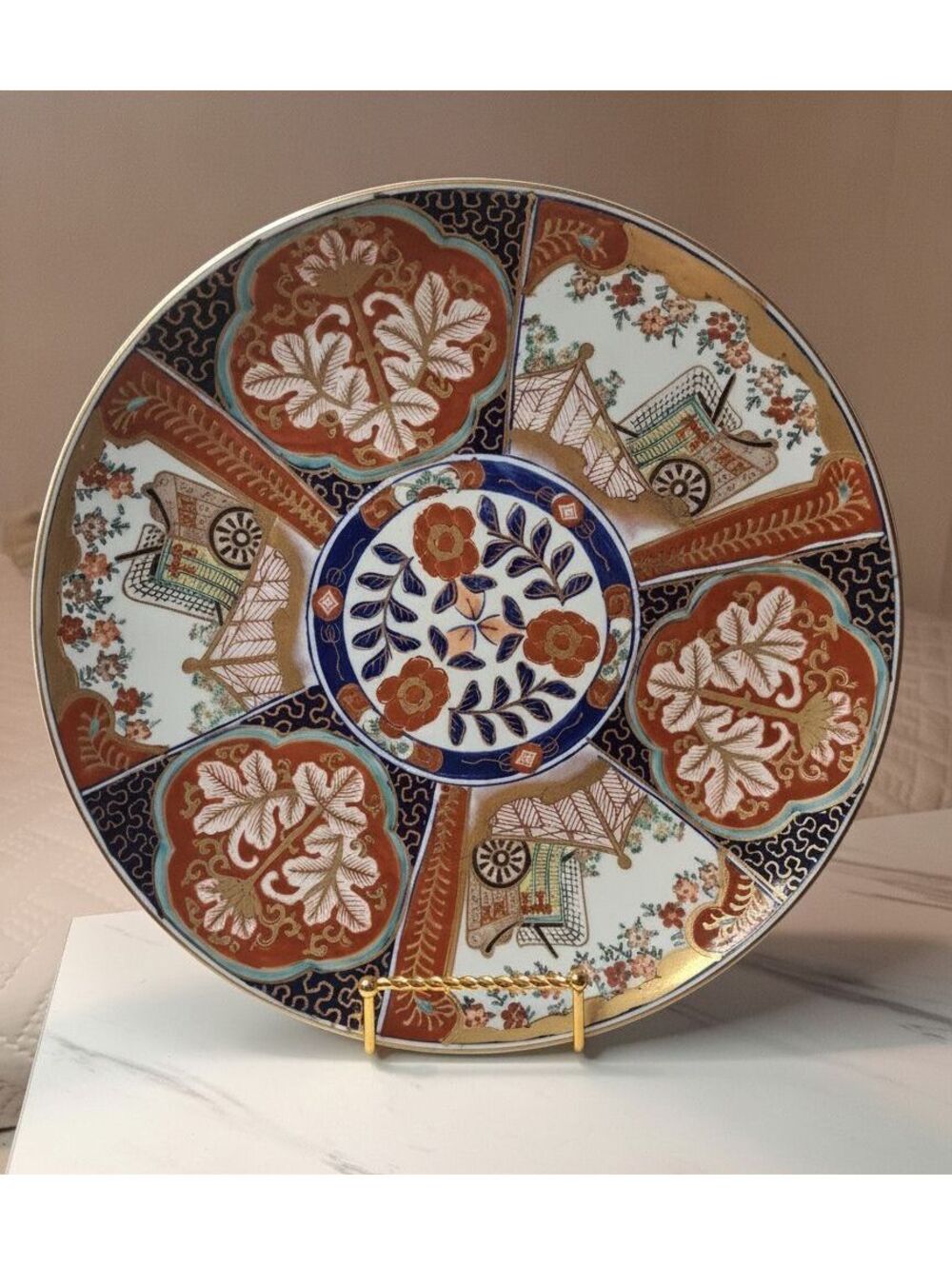 Vintage Japanese Hand-Painted Imari Style Porcelain Decorative Charger Plate 11"